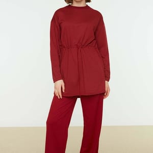 Red Crew Neck Tunic And Straight Pants Women's Set Trendyol - Women's Co-ord Sets 1