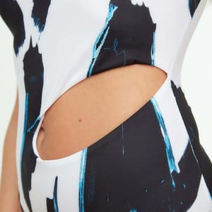 Black And White One Shoulder Printed Cut Out Women's Swimsuit - One Piece 2