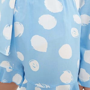 Baby Blue Pattern Knitted Short Women's Night Dresses Set - Loungewear 4