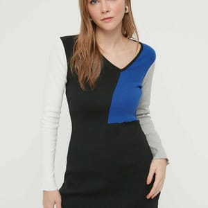 Ribbed Color Block  Slit Bodycon Knitted Dress