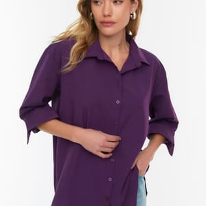 Button Down Three-Quarter Sleeves Women's Shirt - Shirts & Blouses 64