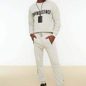 Grey Essential Printed Zipped Pocket Men's Sweatpants - Sweatpants 4