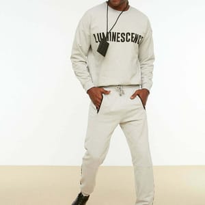 Grey Essential Printed Zipped Pocket Men's Sweatpants - Sweatpants 5