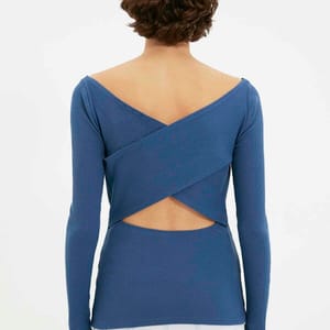 Navy Blue Cut Out Detail Knitted Women's Top - Casual Tops 3