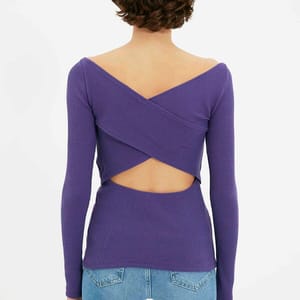 Purple Cut Out Detail Knitted Women's Top - Casual Tops 4