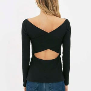Black Cut Out Detail Knitted Women's Top - Casual Tops 1