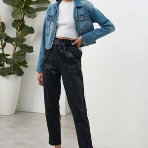 Belted Jacquard Woven Paperbag Trousers - Trousers 1