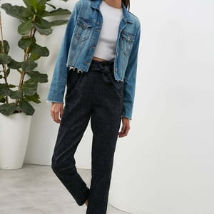 Belted Jacquard Woven Paperbag Trousers