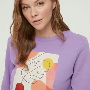 Purple Front Print Crew Neck Graphic Women's Sweatshirt - Sweatshirts 1