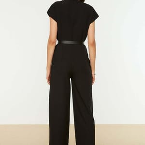 Belted Double Breasted Collar Jumpsuit - Jumpsuits 7