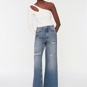 Blue Ripped High Rise Wide Leg Women's Jeans - Wide Leg Jeans 2