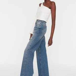 Blue Ripped High Rise Wide Leg Women's Jeans - Wide Leg Jeans 4