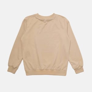 Beige Front Printed Crew Neck Long Sleeve Women's Sweatshirt - Sweatshirts 3