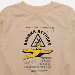 Beige Front Printed Crew Neck Long Sleeve Women's Sweatshirt - Sweatshirts 2
