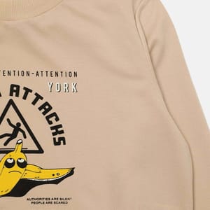 Beige Front Printed Crew Neck Long Sleeve Women's Sweatshirt - Sweatshirts 4