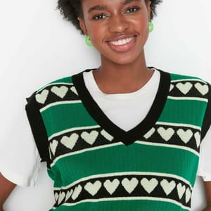 Jacquard V Neck Knitwear Top