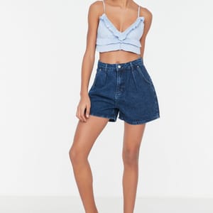 2_org_zoom Pleated Cotton Denim Shorts - Denim Shorts 53