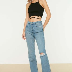 Ripped High Waist Straight Jeans - Straight Jeans 20