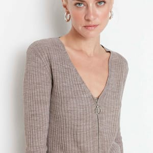 Zip Detail Ribbed Top & Pants Set - Co-ord Sets 35
