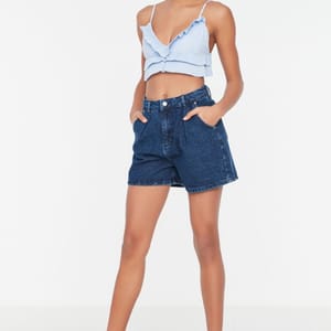 3_org_zoom Pleated Cotton Denim Shorts - Denim Shorts 54