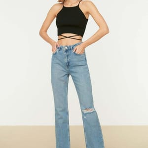 Ripped High Waist Straight Jeans - Straight Jeans 21