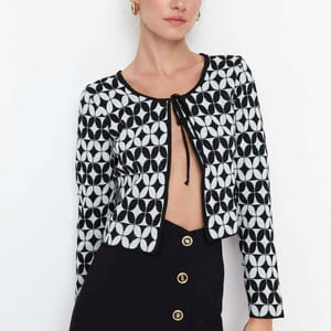 Printed Tie Detail Crop Cardigan - Cardigans 36