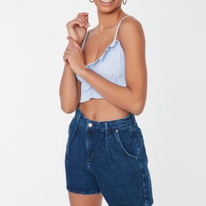4_org_zoom Pleated Cotton Denim Shorts - Denim Shorts 55