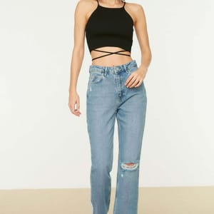Ripped High Waist Straight Jeans - Straight Jeans 22