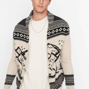 Slim Fit Landscape Patterned Cardigan - Cardigans 22