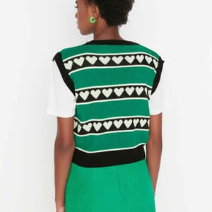 Jacquard V Neck Knitwear Top - Short Sleeve Tops 38