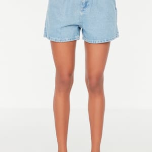 Pleated Cotton Denim Shorts - Denim Shorts 36
