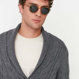 Cable Knit Shawl Neck Cardigan - Cardigans 23