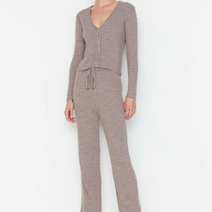 Zip Detail Ribbed Top & Pants Set - Co-ord Sets 37