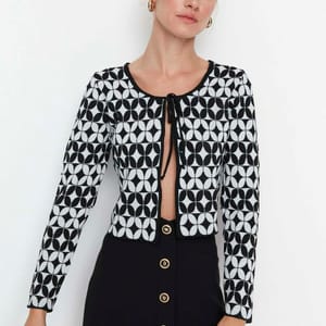 Printed Tie Detail Crop Cardigan - Cardigans 39