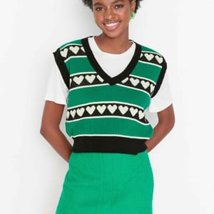 Jacquard V Neck Knitwear Top - Short Sleeve Tops 39