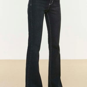 Flared Hem High Waist Jeans - Wide Leg Jeans 68