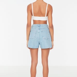 Pleated Cotton Denim Shorts - Denim Shorts 38