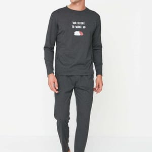 Printed Regular Fit Knitted Pajamas Set Trendyol - Men's Co-ord Sets 25