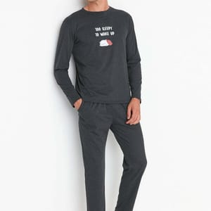 Printed Regular Fit Knitted Pajamas Set Trendyol - Men's Co-ord Sets 27