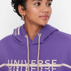 Graphic Knitted Oversized Fleece Women's Hoodie - Hoodies 48
