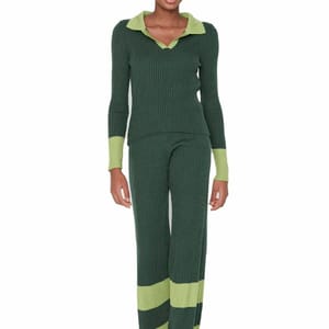 Turtle Neck Top And Pant Color Block Women's Knitwear Co-Ord Set - Co-ord Sets 59