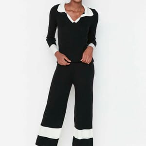 Turtle Neck Top And Pant Color Block Women's Knitwear Co-Ord Set - Co-ord Sets 40
