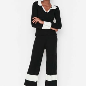 Turtle Neck Top And Pant Color Block Women's Knitwear Co-Ord Set - Co-ord Sets 41