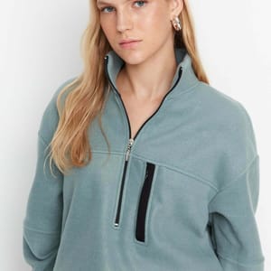 Zipper Detailed Basic Fleece Knitted Sweatshirt - Sweatshirts 46