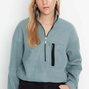 Zipper Detailed Basic Fleece Knitted Sweatshirt - Sweatshirts 48