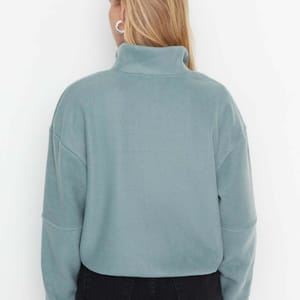 Zipper Detailed Basic Fleece Knitted Sweatshirt - Sweatshirts 49