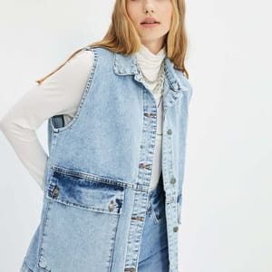 Sleeveless Pocket Detail Denim Women's Jacket