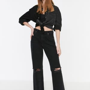 Ripped High Waist Wide Leg Jeans