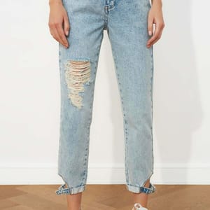 Blue Faded Ripped High Waist Women's Jeans Blue Faded Ripped High Waist Women's Jeans - Straight Jeans 28