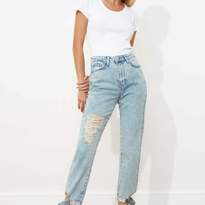Blue Faded Ripped High Waist Women's Jeans
